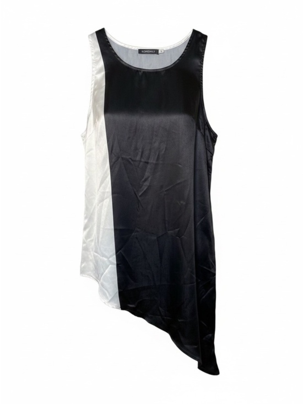 Komarov Black & Ivory Asymmetric Sleeveless Shift Dress